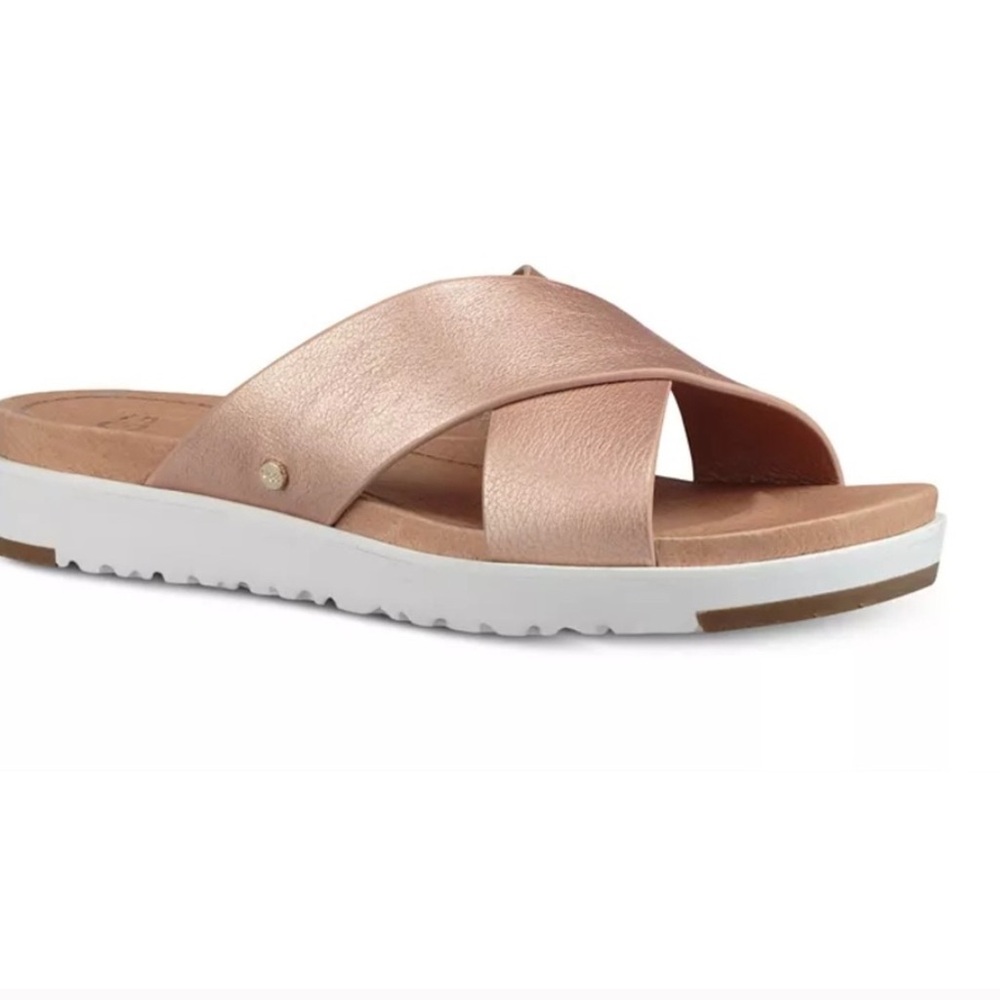 Ugg Kari Rose Gold Metallic Leather Sandals Size 9